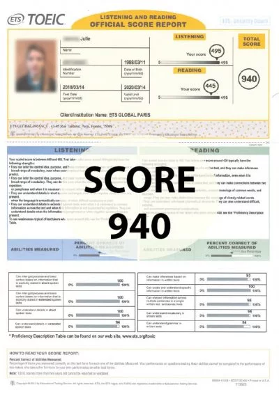 Préparer et réussir le TOEIC : score 940 points. Toeic First Paris, Marseille, Lyon, Toulouse, Lille, Nice,...